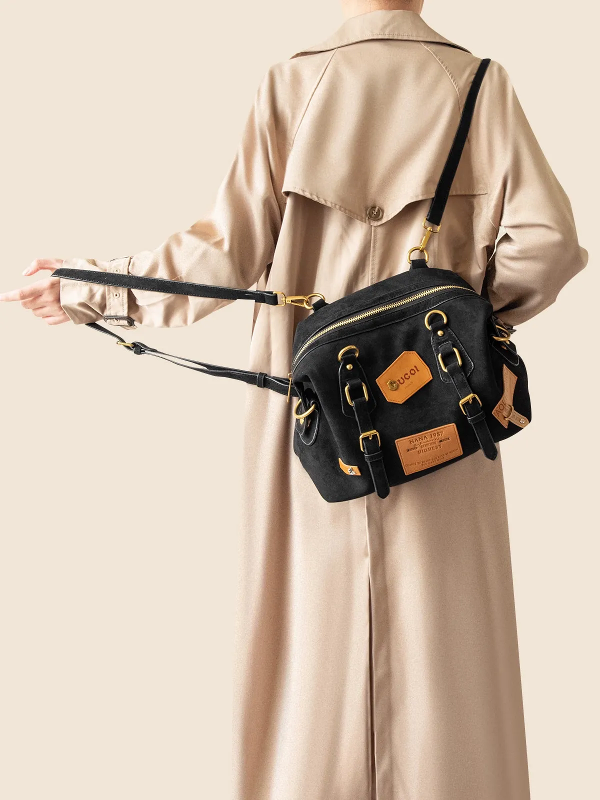 Hiatus Retro Brown Rivet Casual Backpack