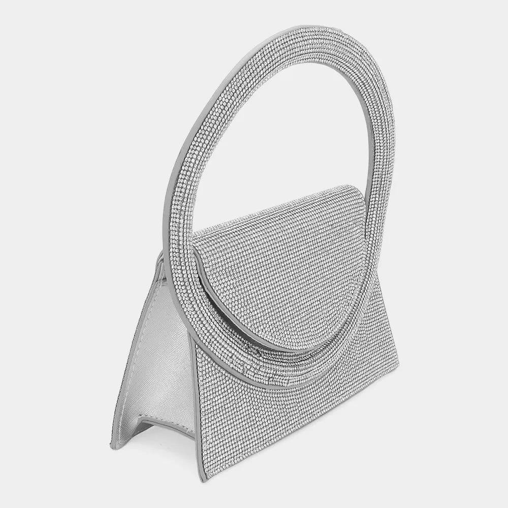 iLLASPARKZ Bling Studded Oversized Round Top Handle Mini Evening Bag / Crossbody Bag