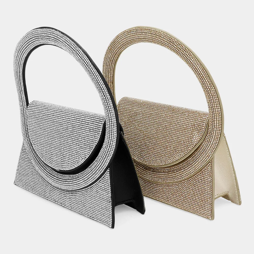 iLLASPARKZ Bling Studded Oversized Round Top Handle Mini Evening Bag / Crossbody Bag