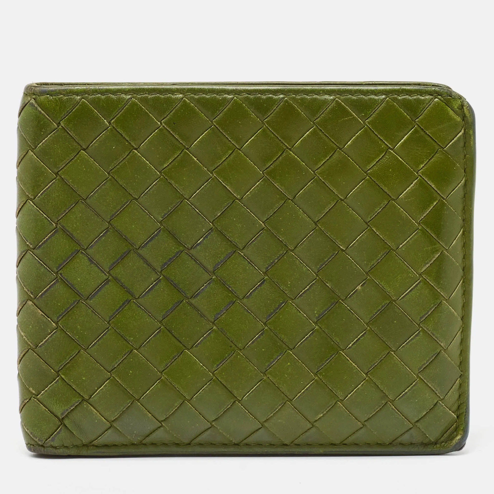 Light Green Intrecciato Leather Bifold Wallet