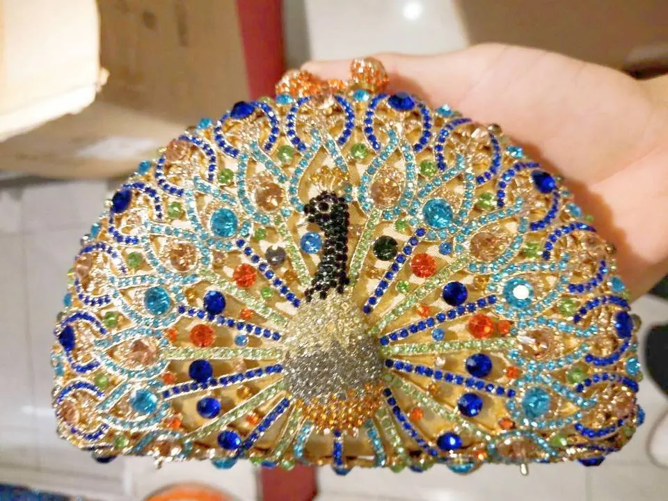 Luxury Women's Crystal Peacock Shape Evening Bags For Wedding Party