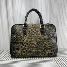 Men's Crocodile Leather Briefcase Gold