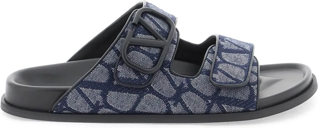 Men's Denim Vlogo Toile Iconographe Slides in Blue | Size 42 | 4Y2S0G80QMR