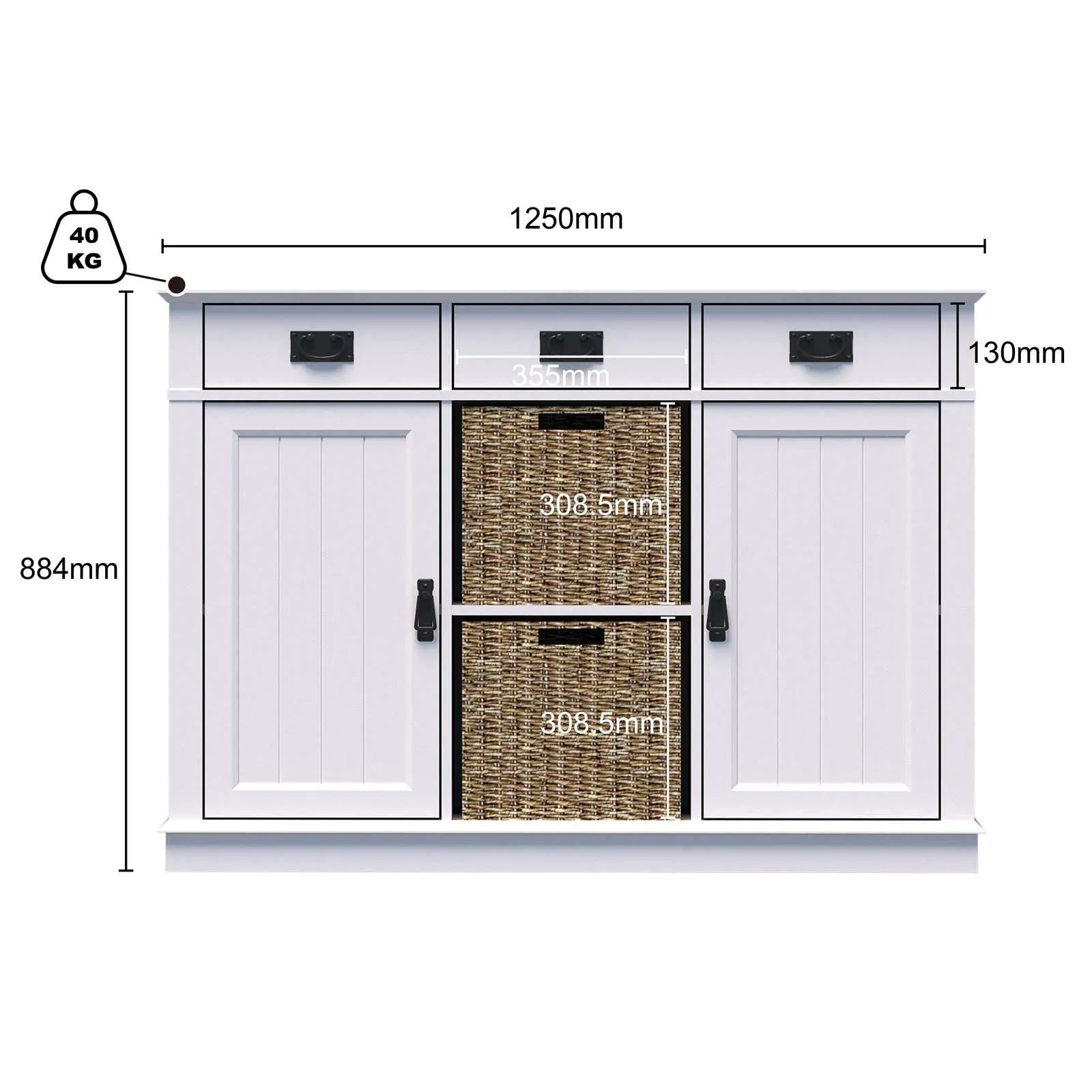 MerryLuk 2 Door Sideboard Cabinet Handwoven Baskets