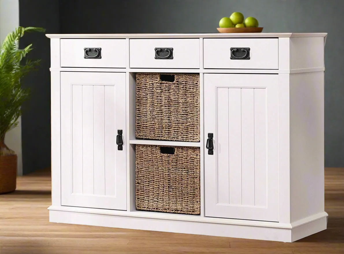 MerryLuk 2 Door Sideboard Cabinet Handwoven Baskets