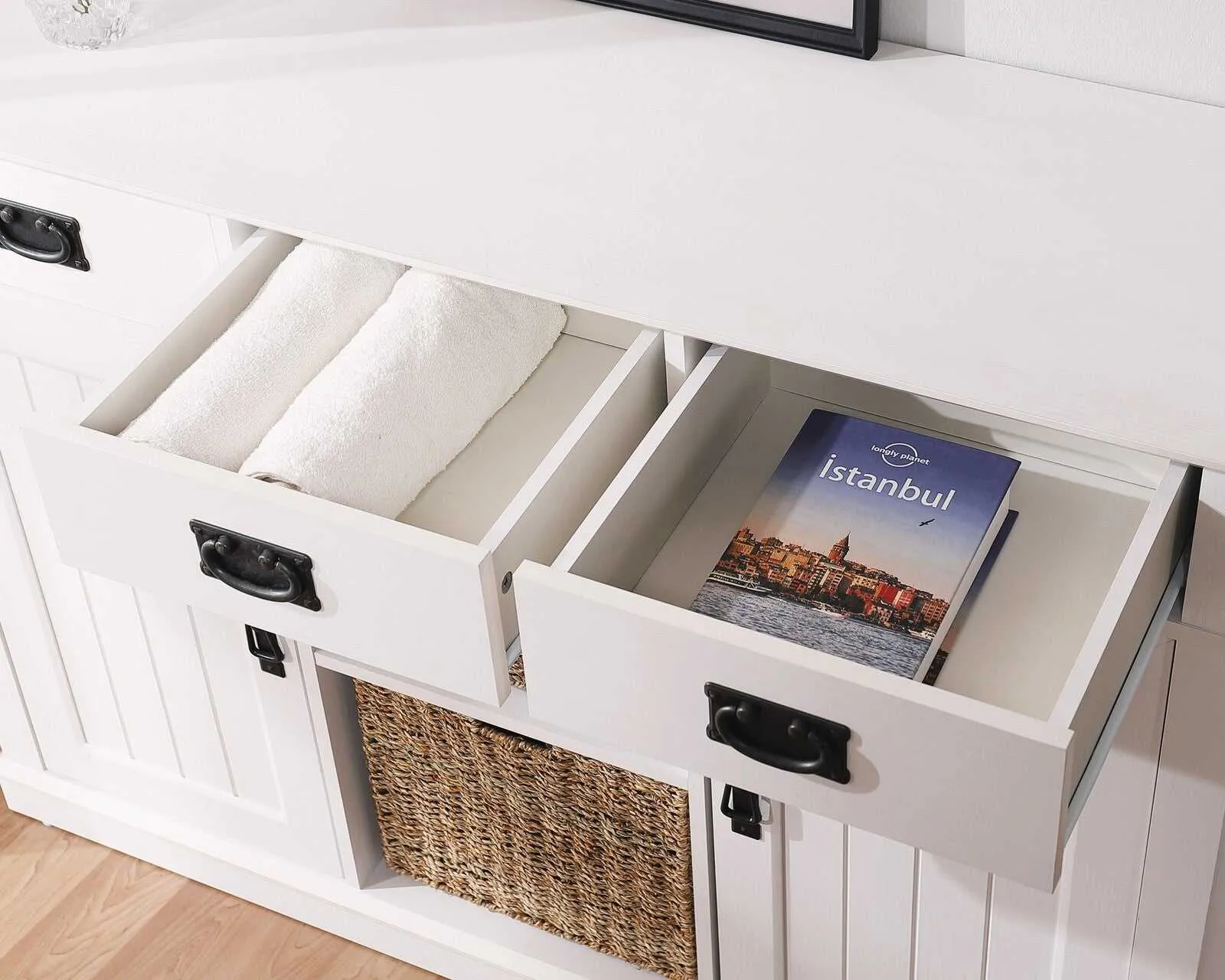 MerryLuk 2 Door Sideboard Cabinet Handwoven Baskets
