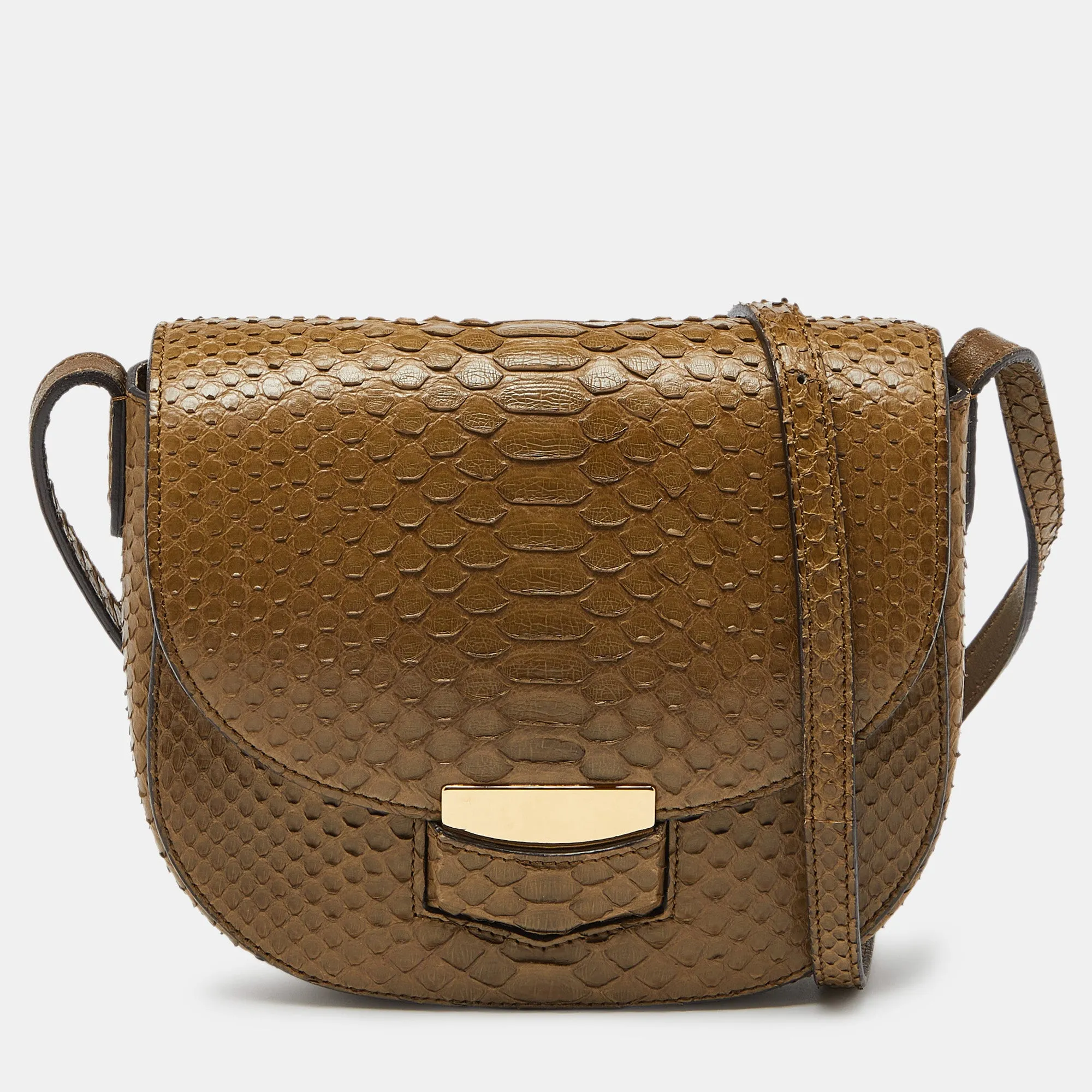 Olive Green Python Small Trotteur Crossbody Bag
