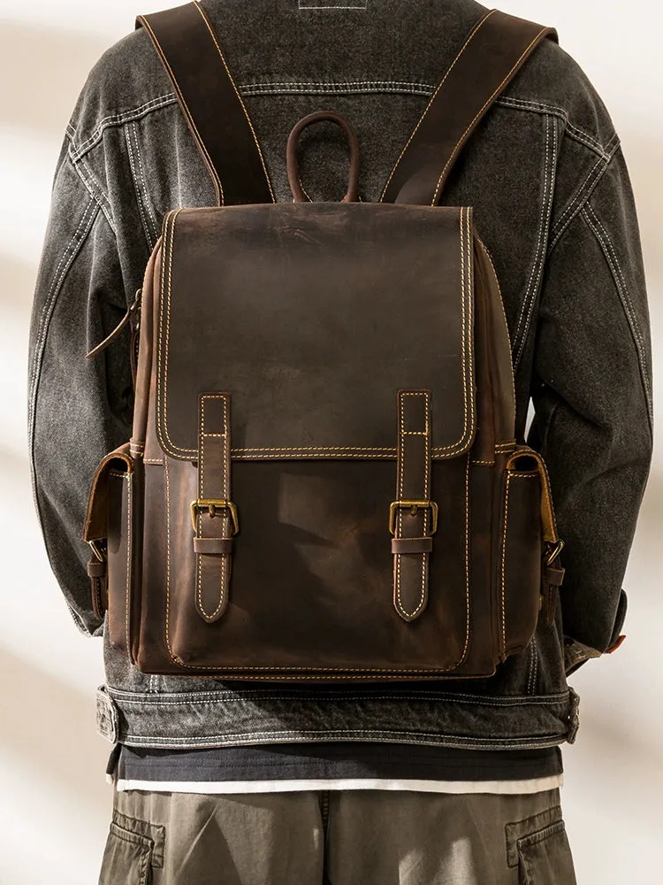 Original First Layer Leather Backpackage Men's Retro Crazy Horse Leather Large Capacity Computer Bag Women's Fashion Travel Leather Backpack