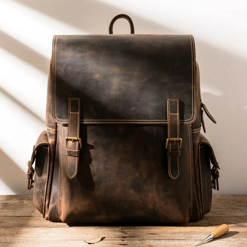 Original First Layer Leather Backpackage Men's Retro Crazy Horse Leather Large Capacity Computer Bag Women's Fashion Travel Leather Backpack