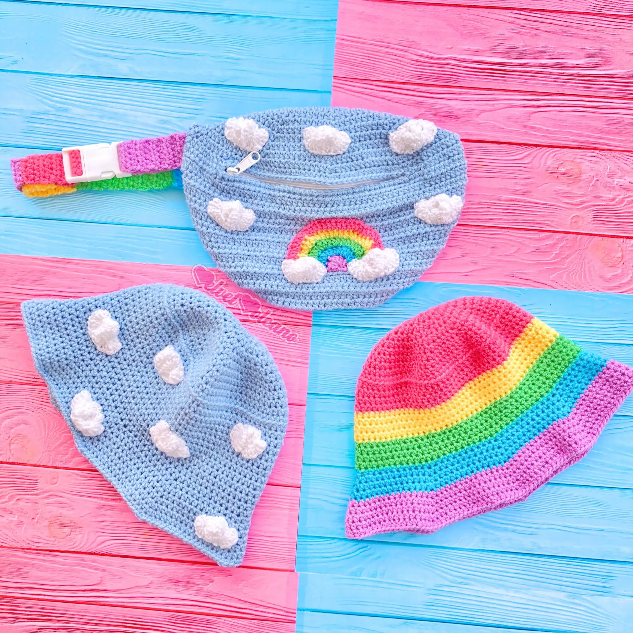 Pastel Rainbow Cloud Bum Bag (Duck Egg Blue)