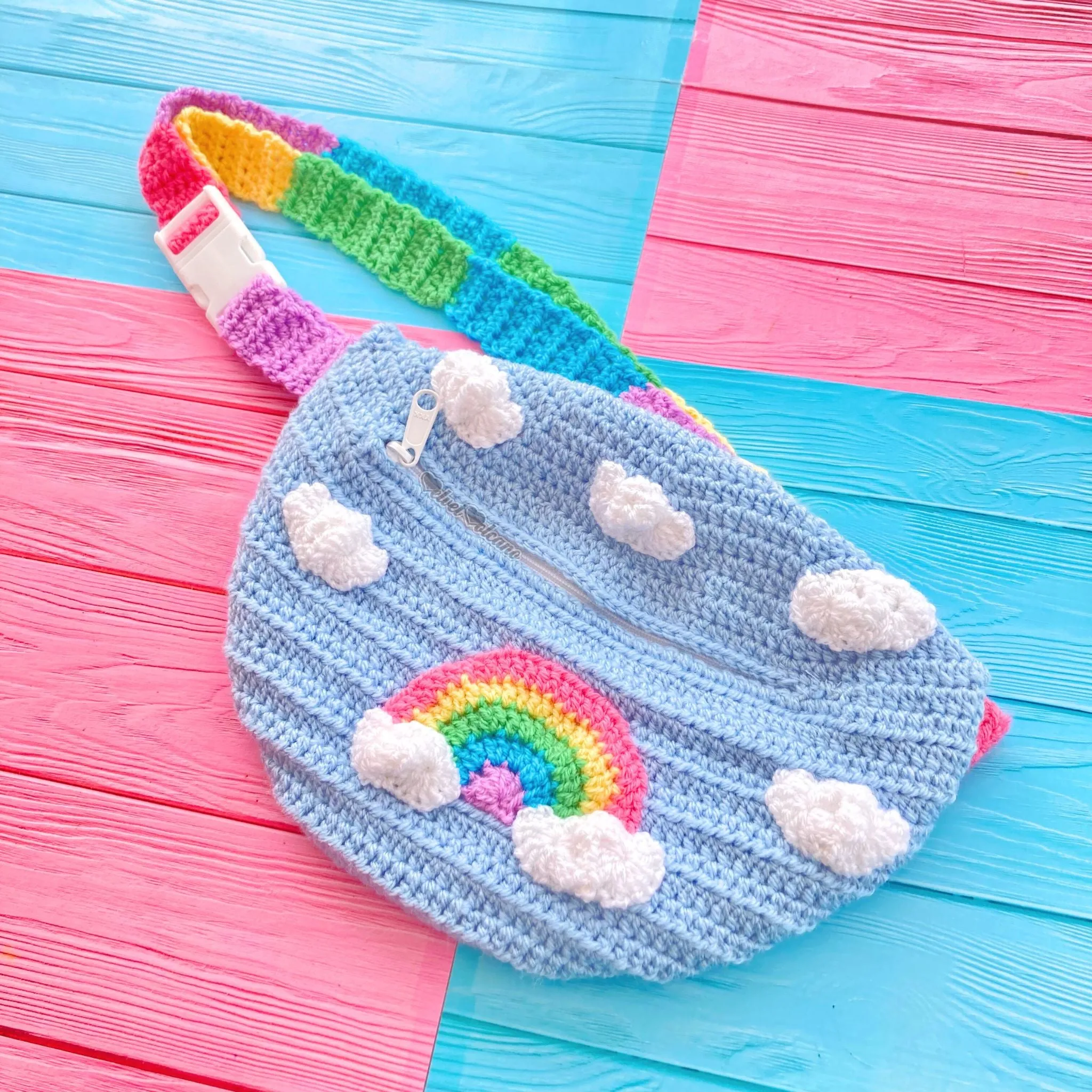 Pastel Rainbow Cloud Bum Bag (Duck Egg Blue)