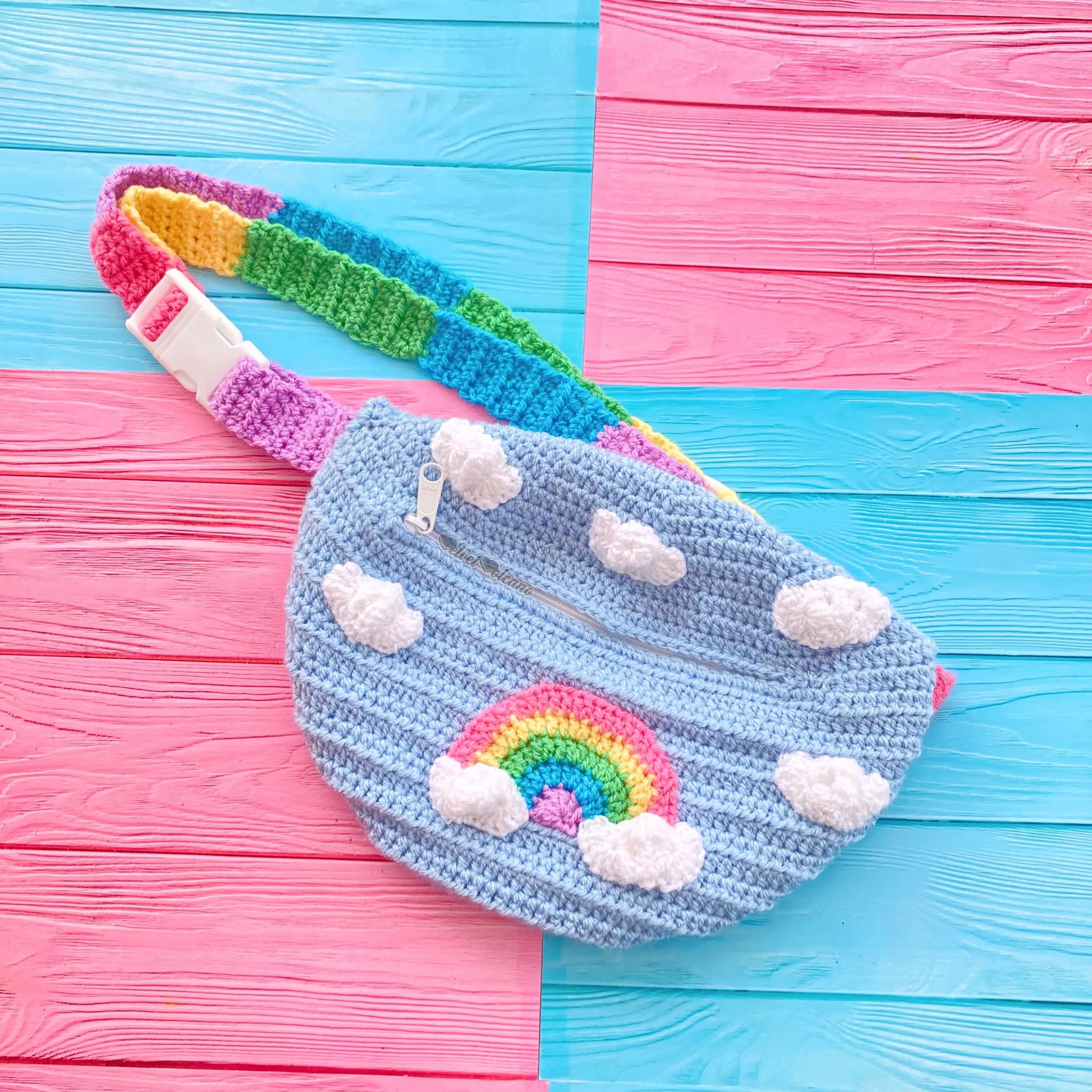 Pastel Rainbow Cloud Bum Bag (Duck Egg Blue)