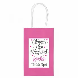 Personalised Hen Party Paper Bags- Hot Pink- Pack of 12