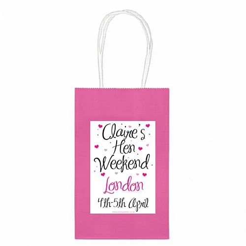 Personalised Hen Party Paper Bags- Hot Pink- Pack of 12