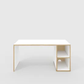 Plywood Desk with Storage Type 1 RH - Open Shelves - Formica White - 1600(w) x 800(d) x 750(h)