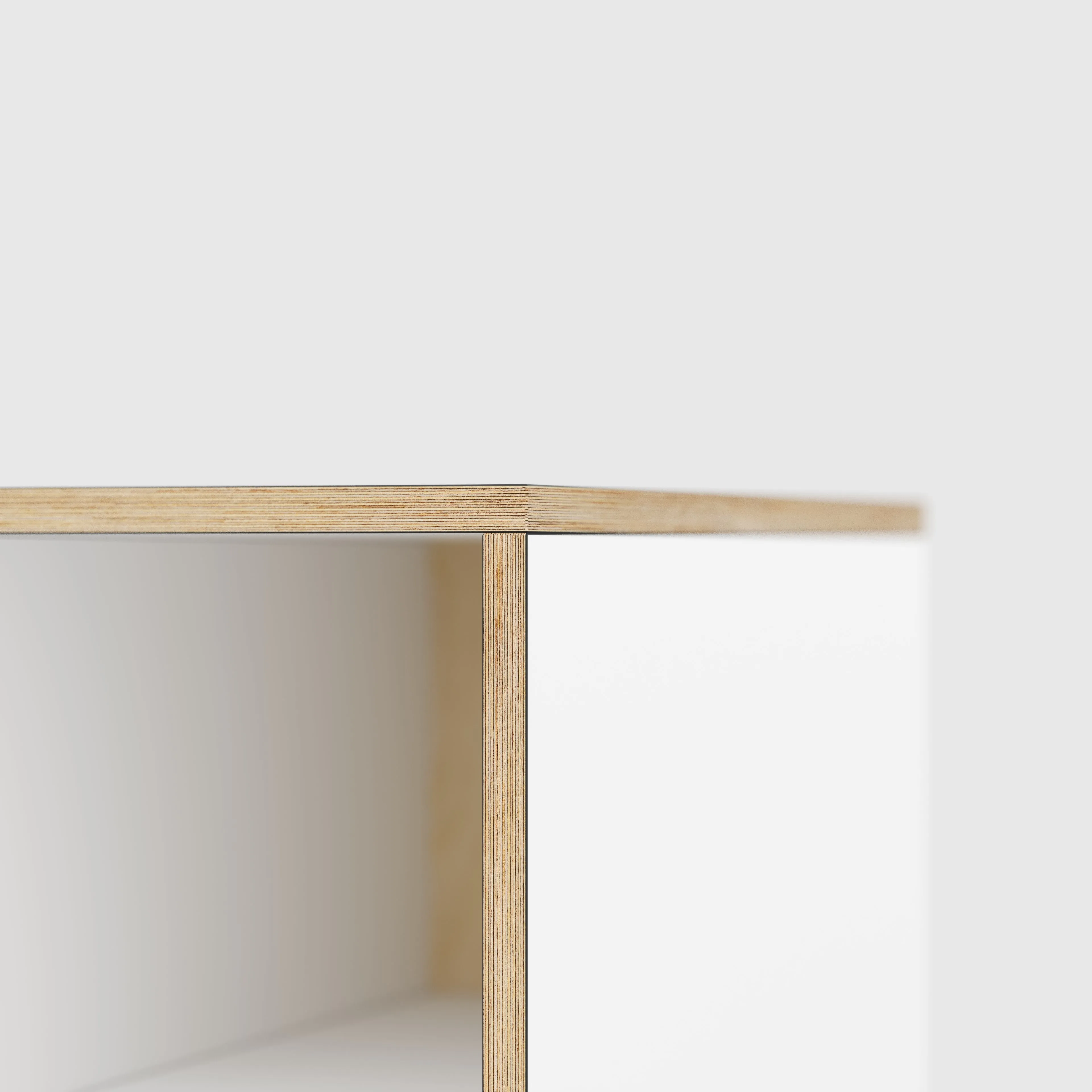 Plywood Desk with Storage Type 1 RH - Open Shelves - Formica White - 1600(w) x 800(d) x 750(h)