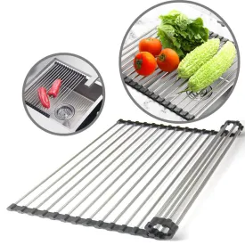 Stainless Steel Roll-Up Drainer Rack - Heat-Resistant Trivet Mat and Food Drying Rack