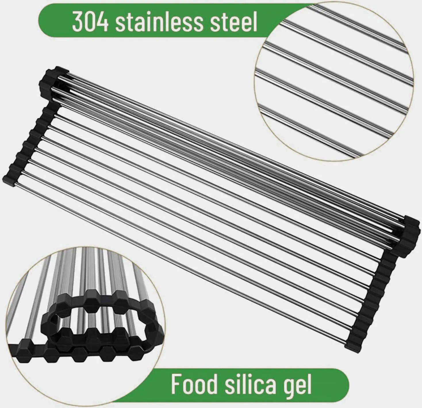 Stainless Steel Roll-Up Drainer Rack - Heat-Resistant Trivet Mat and Food Drying Rack