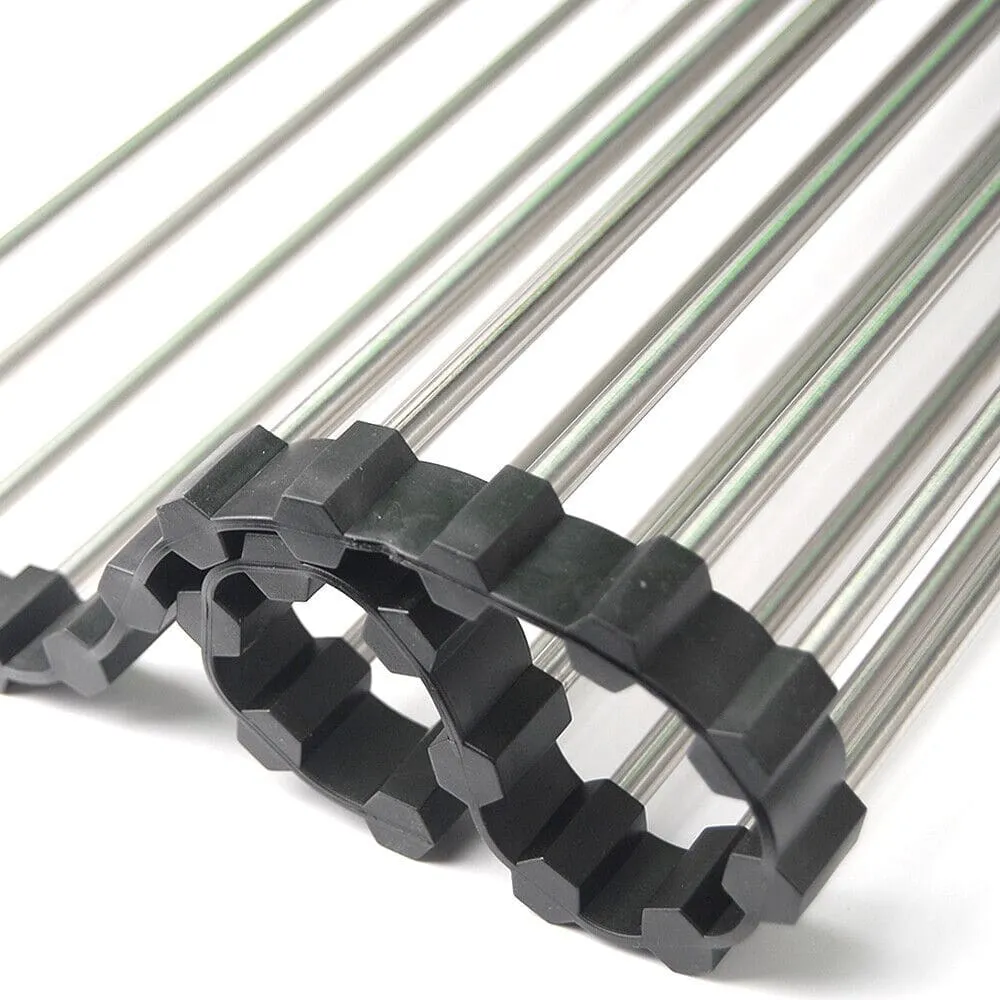 Stainless Steel Roll-Up Drainer Rack - Heat-Resistant Trivet Mat and Food Drying Rack