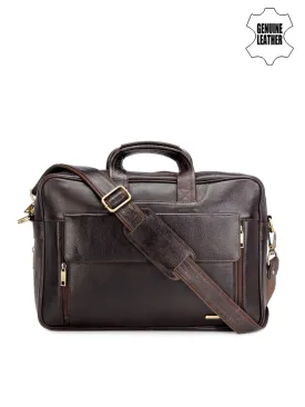 Teakwood Leather Unisex Brown Genuine Leather Laptop Bag