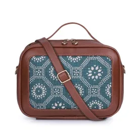 THE CLOWNFISH Abana Polyester and Faux Leather Crossbody Sling bag with Top Handle for Women Party Bag Purse with Adjustable Shoulder Strap and Printed Design for Ladies College Girls (Lead Grey)