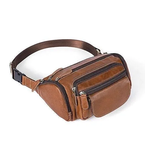 Travel Friendly Genuine Leather Waist Bag Vacation Fanny
