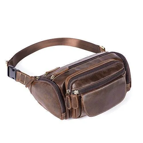 Travel Friendly Genuine Leather Waist Bag Vacation Fanny