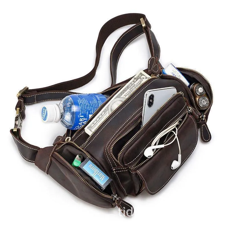 Travel Friendly Genuine Leather Waist Bag Vacation Fanny