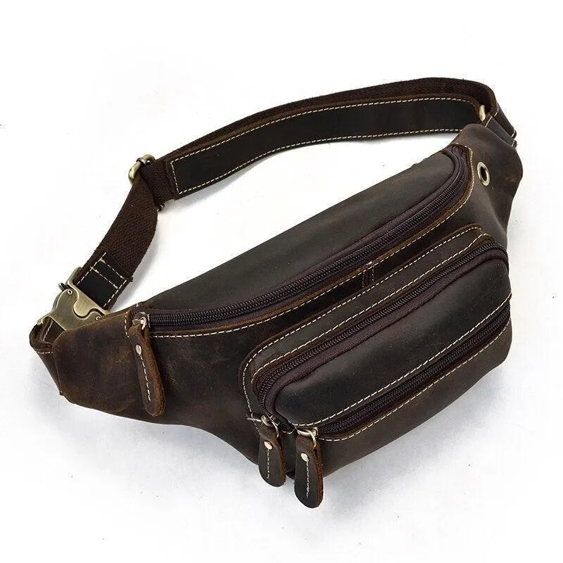 Travel Friendly Genuine Leather Waist Bag Vacation Fanny