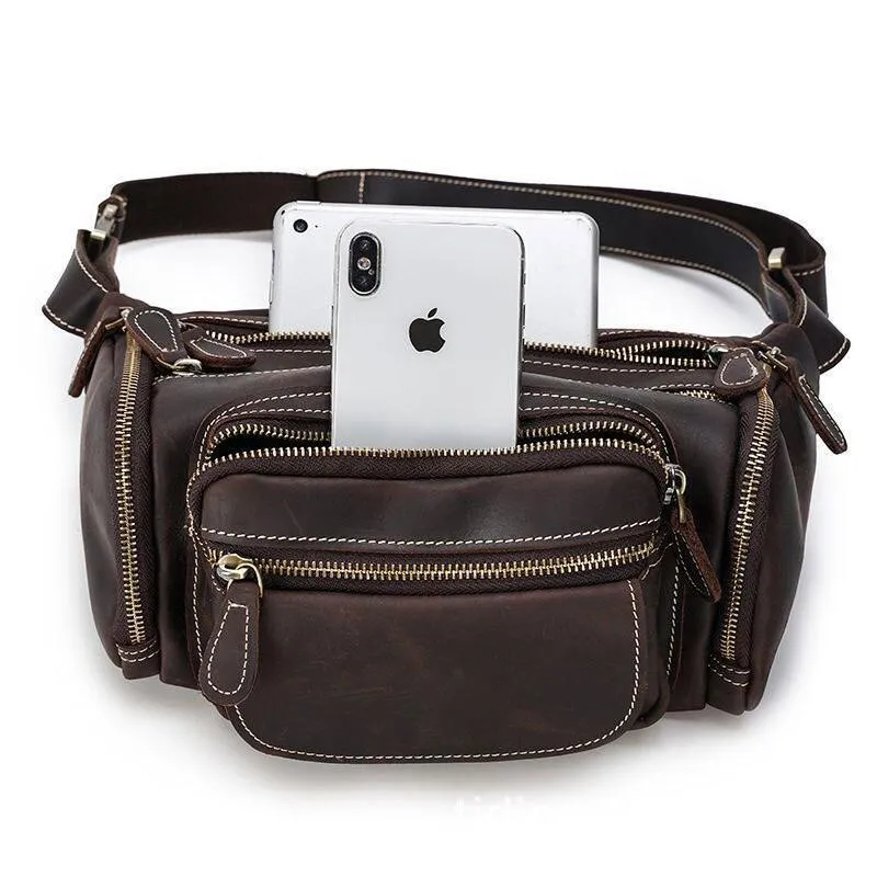 Travel Friendly Genuine Leather Waist Bag Vacation Fanny