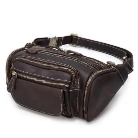 Travel Friendly Genuine Leather Waist Bag Vacation Fanny