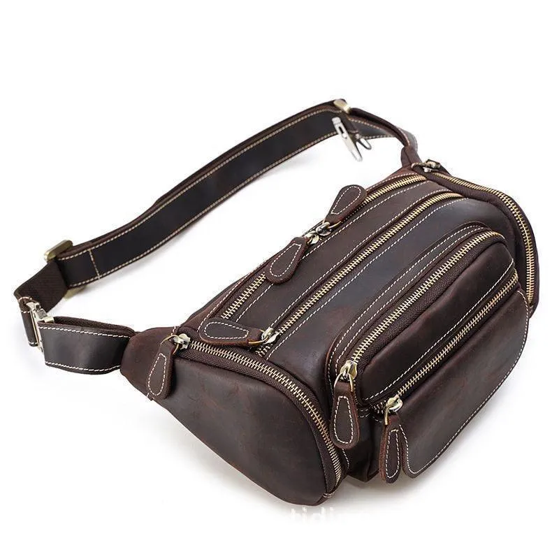 Travel Friendly Genuine Leather Waist Bag Vacation Fanny