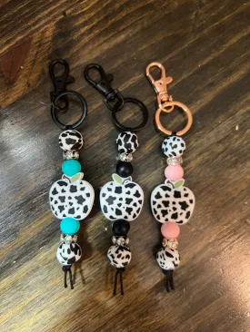 WS Cow Print Apple Keychain